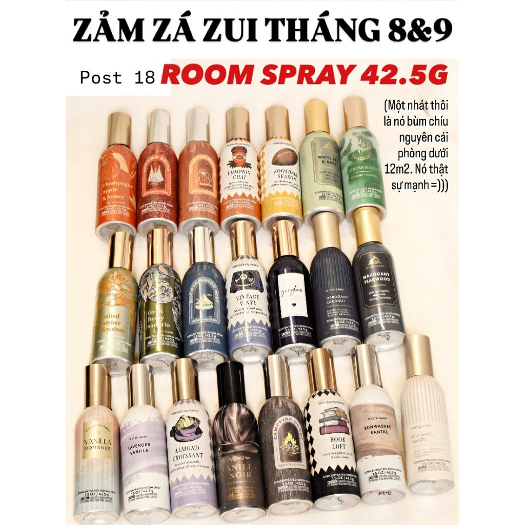 (bbw_kath) 22 MÙI! Xịt phòng (room spray) 42.5g Bath & Body Works
