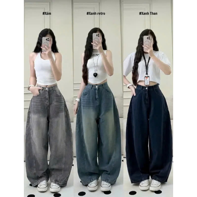 ( DEAL MỞ BÁN ) Quần jean ống rộng nữ, quần bò ống suông from rộng Cong nam nữ phong cách RETRO