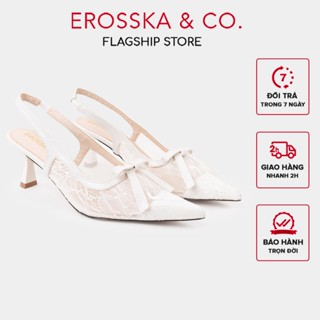  Erosska - Giày cao gót lưới mũi nhọn phối nơ kiểu dáng sang trọng cao 7cm màu trắng kem - EH070 