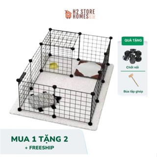 Combo Chuồng Quây, Chuồng Ghép Chó Mèo 12 Tấm Lưới Sắt (tặng chốt nối) - H2 Store