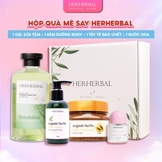 Hộp quà tặng bạn gái Mê Say Herherbal-Sữa tắm nước hoa 500ml+Tẩy tế bào chết body+Kem body+Nước hoa