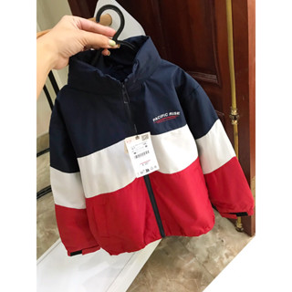 Áo Khoác Gió Bé Trai Đỏ/Trắng/Navy Giấu Mũ ZA