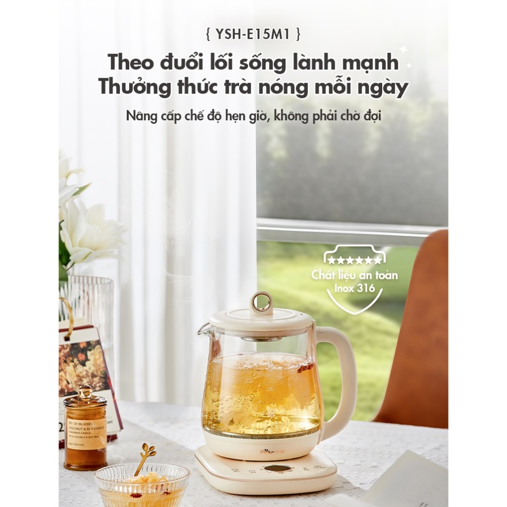 Ấm pha trà dưỡng sinh Bear YSH-E15M1 1.5L giữ nhiệt lâu, tiện lợi cho mọi gia đình