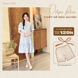 [Bestseller 2025] Váy Bầu Đầm Bầu Joamom Kẻ Xanh Cổ Sơ Mi Thiết Kế Nhẹ Nhàng Thoáng Mát - V356