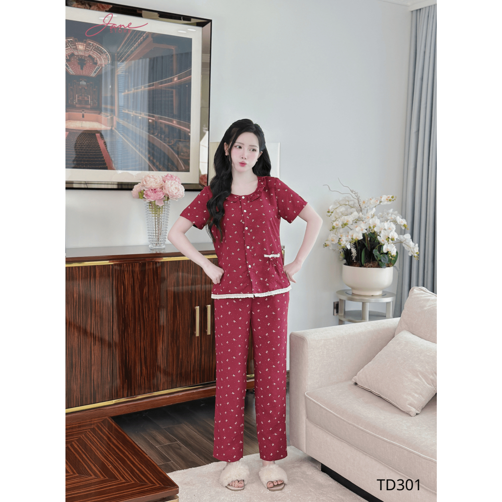[JANE STORE] Set Chấm Bi Tim Phối Túi - Đồ Mặc Nhà Nữ Kiểu Dáng Thoải Mái TD30