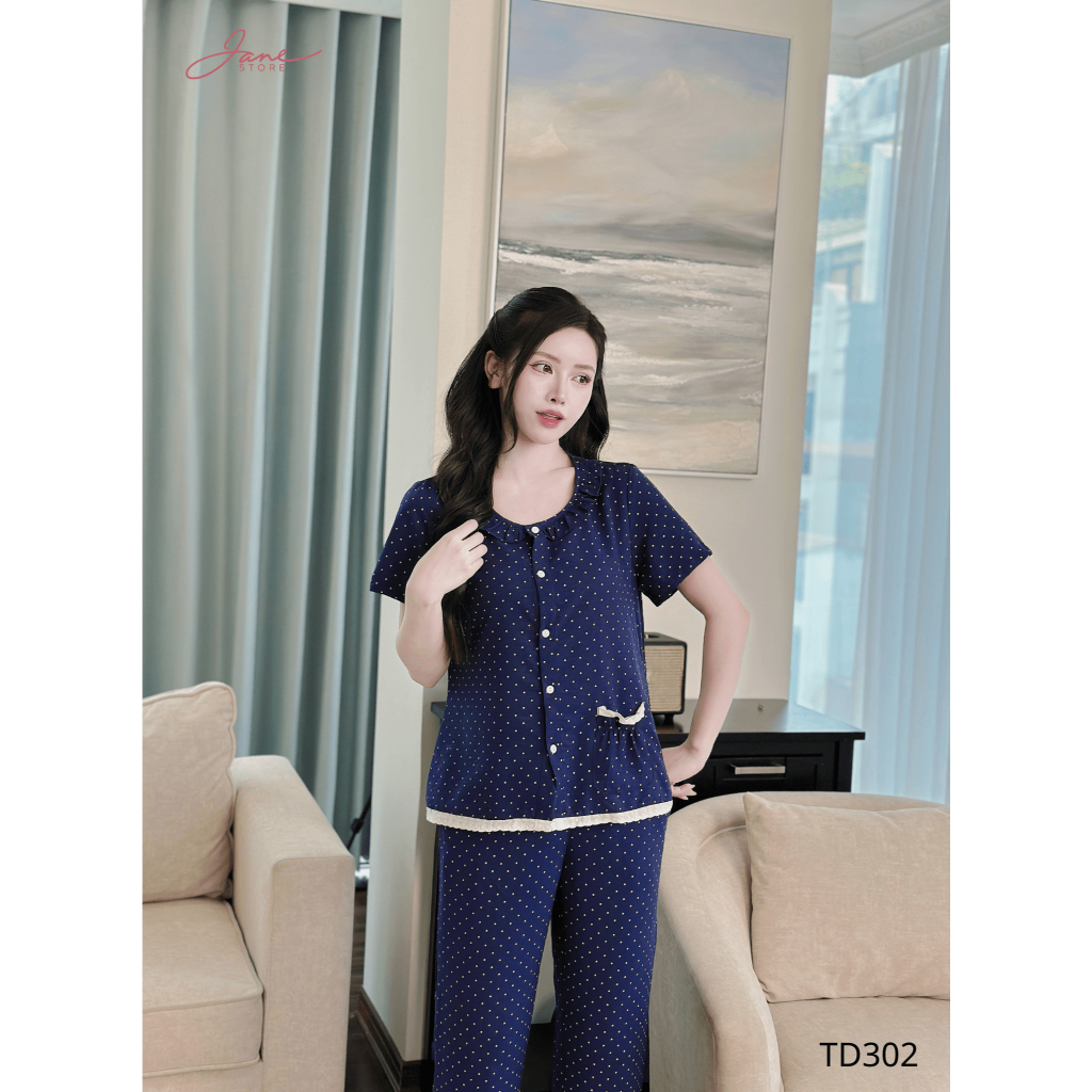 [JANE STORE] Set Chấm Bi Tim Phối Túi - Đồ Mặc Nhà Nữ Kiểu Dáng Thoải Mái TD30