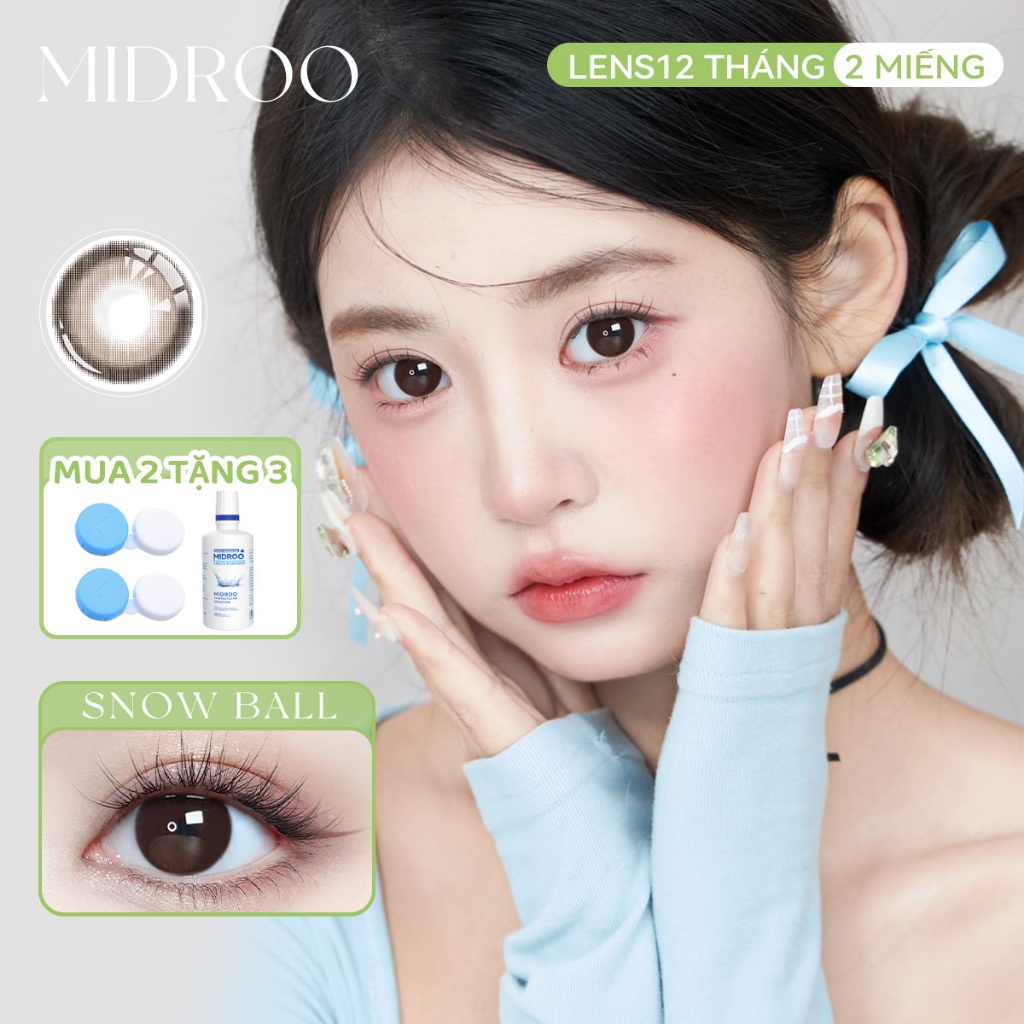 Midroo Contact Lens 14,5mm Snowball Độ 0-6 Cặp Kính áp tròng màu Sử dụng trong 6 Months