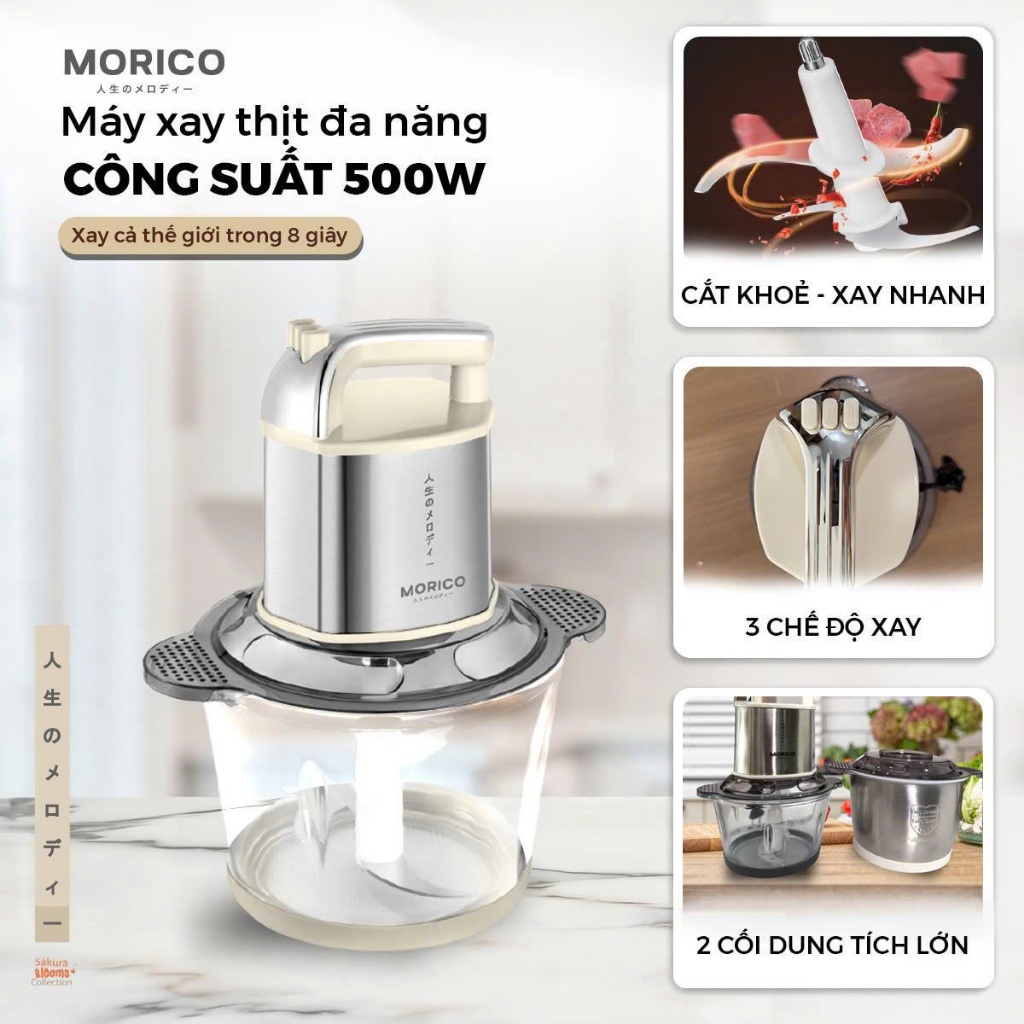 Máy Xay Thịt Đa Năng MORICO MM5001 | 2 Cối 2L & 3L, 2 Bộ Lưỡi Dao Inox, Xay Mịn Nhanh Chóng | BigBuy360 - bigbuy360.vn