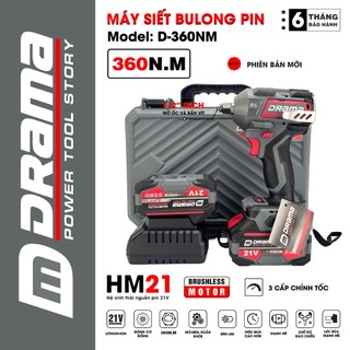  Máy siết bulong pin DRAMA D-360NM Động cơ Không chổi than 360Nm 3 Tốc độ Đầu 2 trong 1 