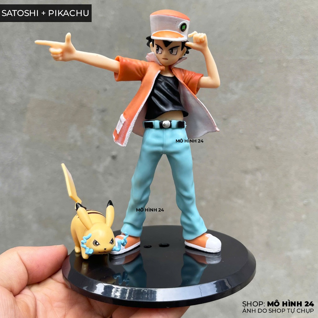 Mô hình Satoshi + Pikachu 14cm pokemon figure anime satoshi pikachu mô hình 24 đồ chơi satoshi nakam