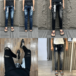 Quần jean pơ pồ boy phố xanh và đen bảng 4 cúc không rách vẩy sơn tag lụa hót new-AHFASHION