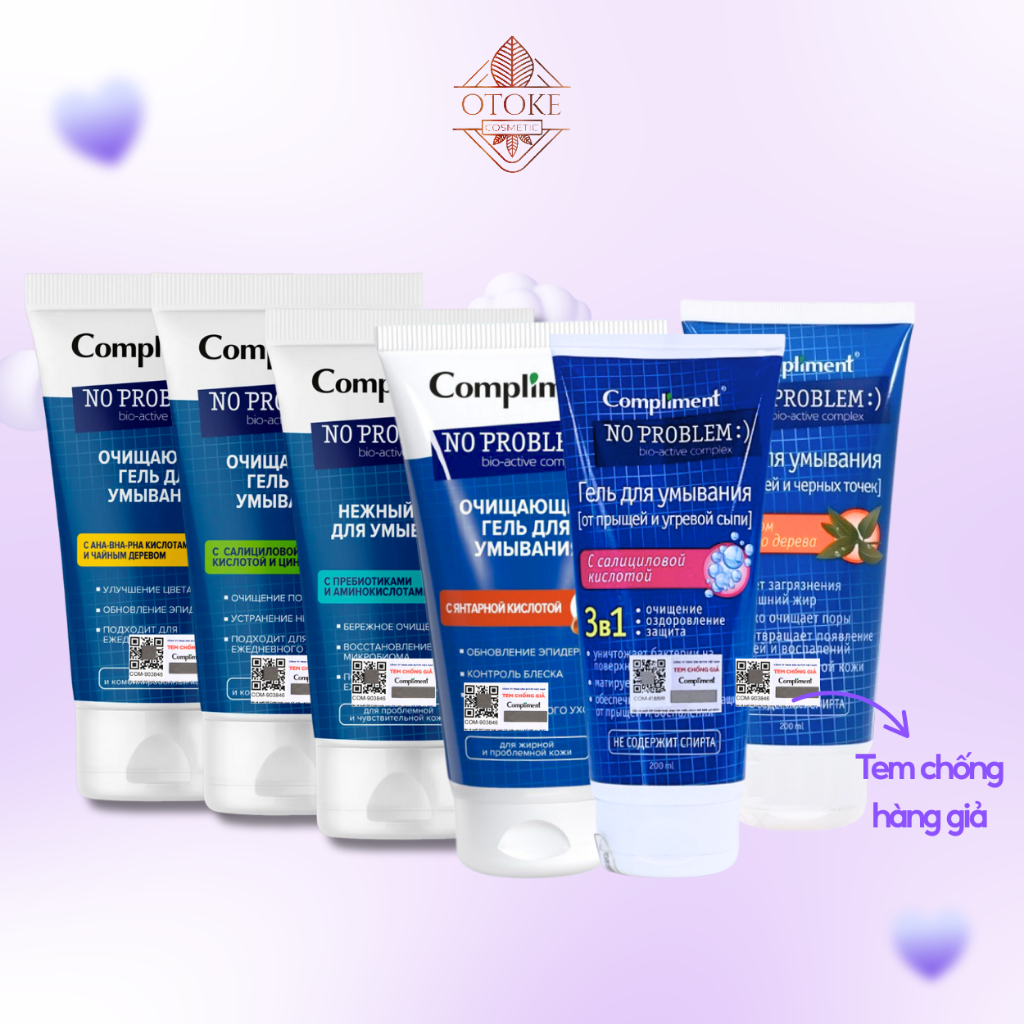 Sữa rửa mặt Compliment No Problem chứa Salicylic Acid Tea Tree AHA PHA giúp làm sạch 200ml 