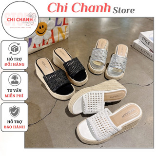  Dép Nữ Đế Xuồng 7p Quai Ngang Dạng Lưới Mềm Êm Thoáng Mát Đế Cao 7cm Viền Cói Basic Tôn Dáng MS35 