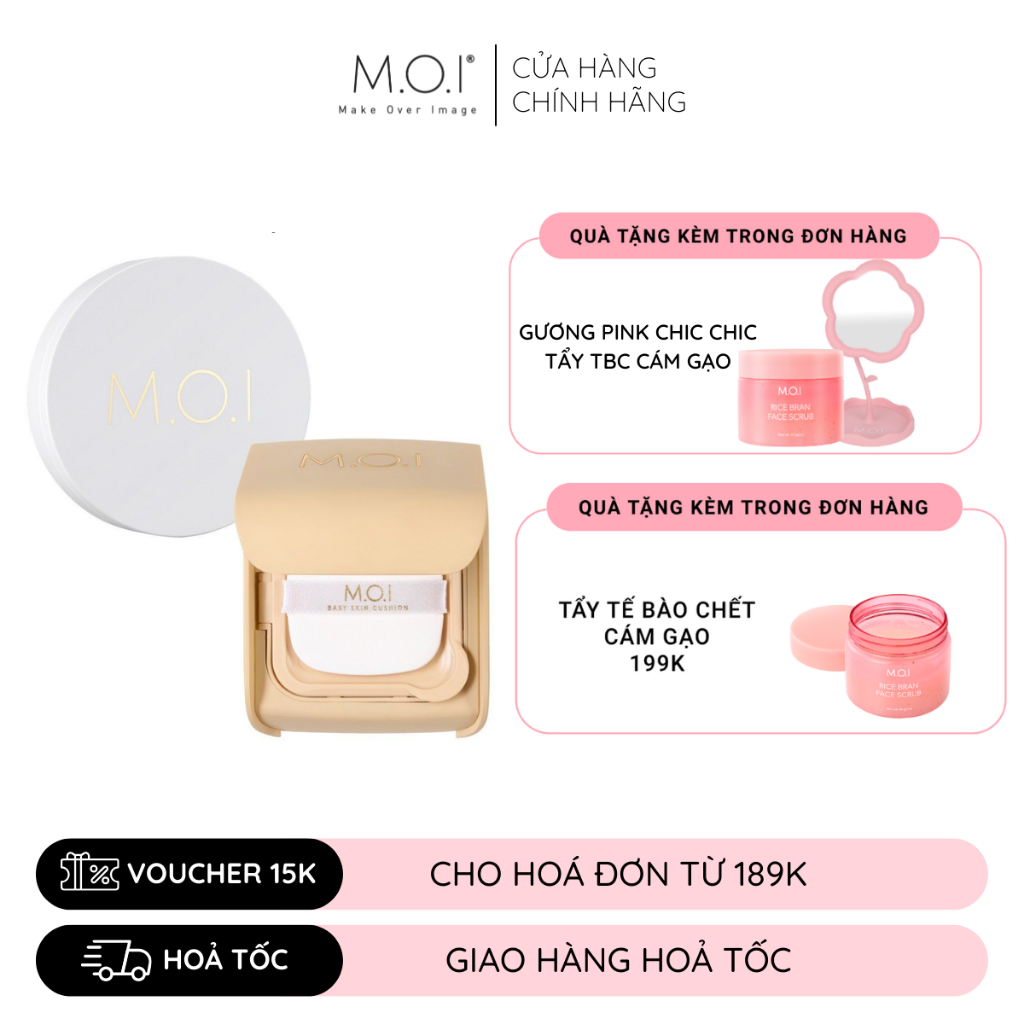 (TẶNG KÈM QUÀ) Combo phấn nước M.O.I Baby Skin Cushion 12g và phấn phủ kiềm dầu M.O.I Baby Skin Powd