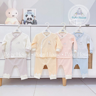  Bộ Nỉ Cài Lệch MOON - Bộ Quần Áo Sơ Sinh Dài Tay Nỉ Ấm Thu Đông Cho Bé 0-3 Tháng 3-6 Tháng 