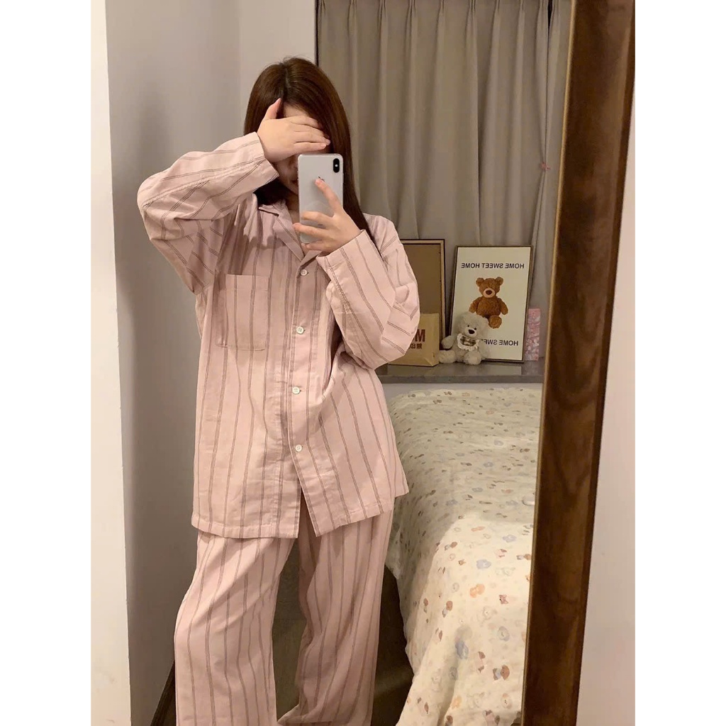MB-SET-012 Maybee.Homedress Bộ Ngủ Dài Tay Kẻ Sọc Lớn – Chất Đũi Mềm Mịn, Thanh Lịch, Thoải Mái | BigBuy360 - bigbuy360.vn