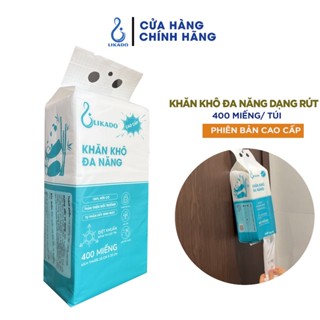 Khăn khô đa năng cho bé LIKADO  túi 400 tờ 100 % cotton kích thước 15 x 20cm tự phân hủy ( 1 túi)