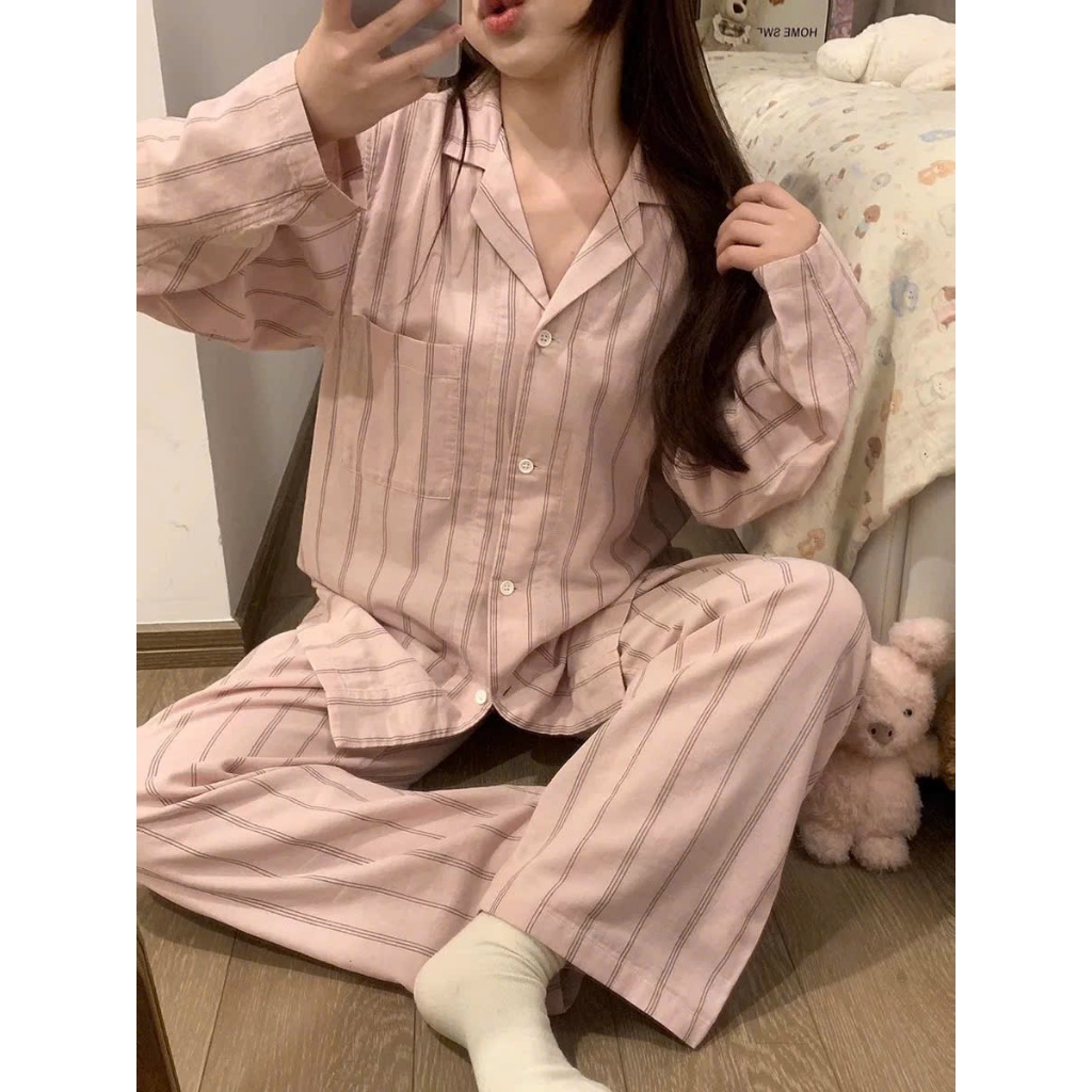 MB-SET-012 Maybee.Homedress Bộ Ngủ Dài Tay Kẻ Sọc Lớn – Chất Đũi Mềm Mịn, Thanh Lịch, Thoải Mái | BigBuy360 - bigbuy360.vn