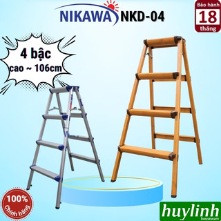 Thang nhôm chữ a nikawa nkd-04 new - 4 bậc - cao tối đa 100cm - màu mới vân gỗ