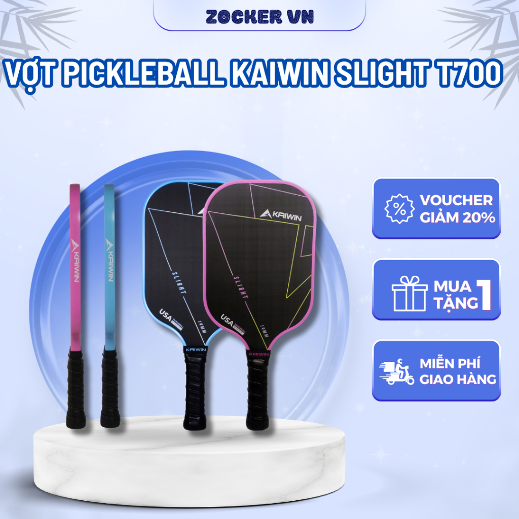 Vợt Pickleball Kaiwin Slight T700 14mm – Mặt Carbon T700, Lõi Tổ Ong PP, Kiểm Soát Tốt, Ép Nóng Toàn
