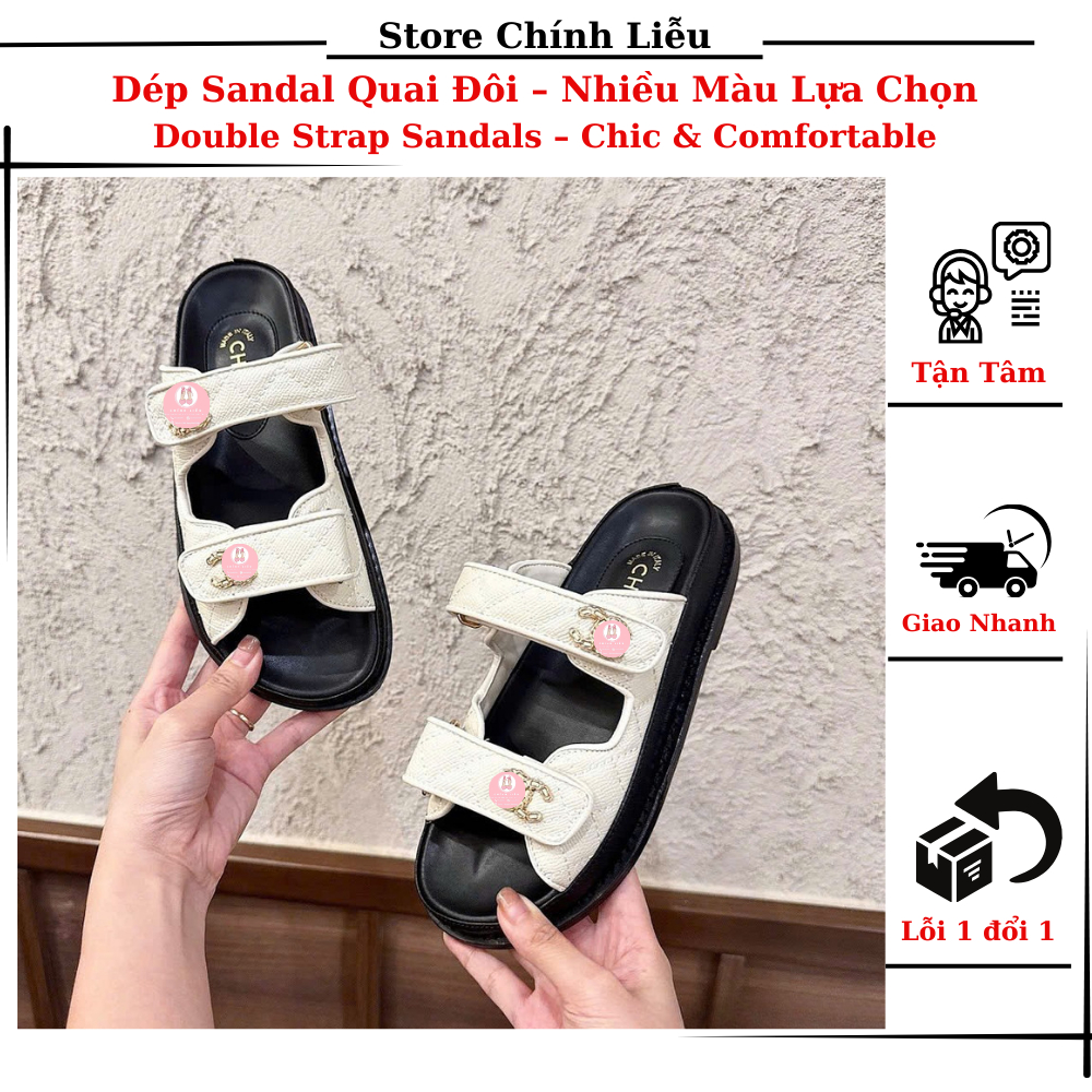 Dép Sandal Quai Đôi Da Trắng – Sang Trọng | Double Strap Leather Sandals – Chính Liễu Store