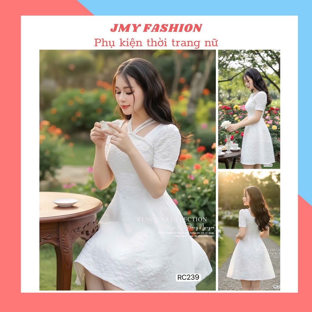 RC239 Váy xốp trắng phối dây ngọc sang chảnh [TH RENCY] đầm trắng xoè tiểu thư dáng ngắn nữ tính