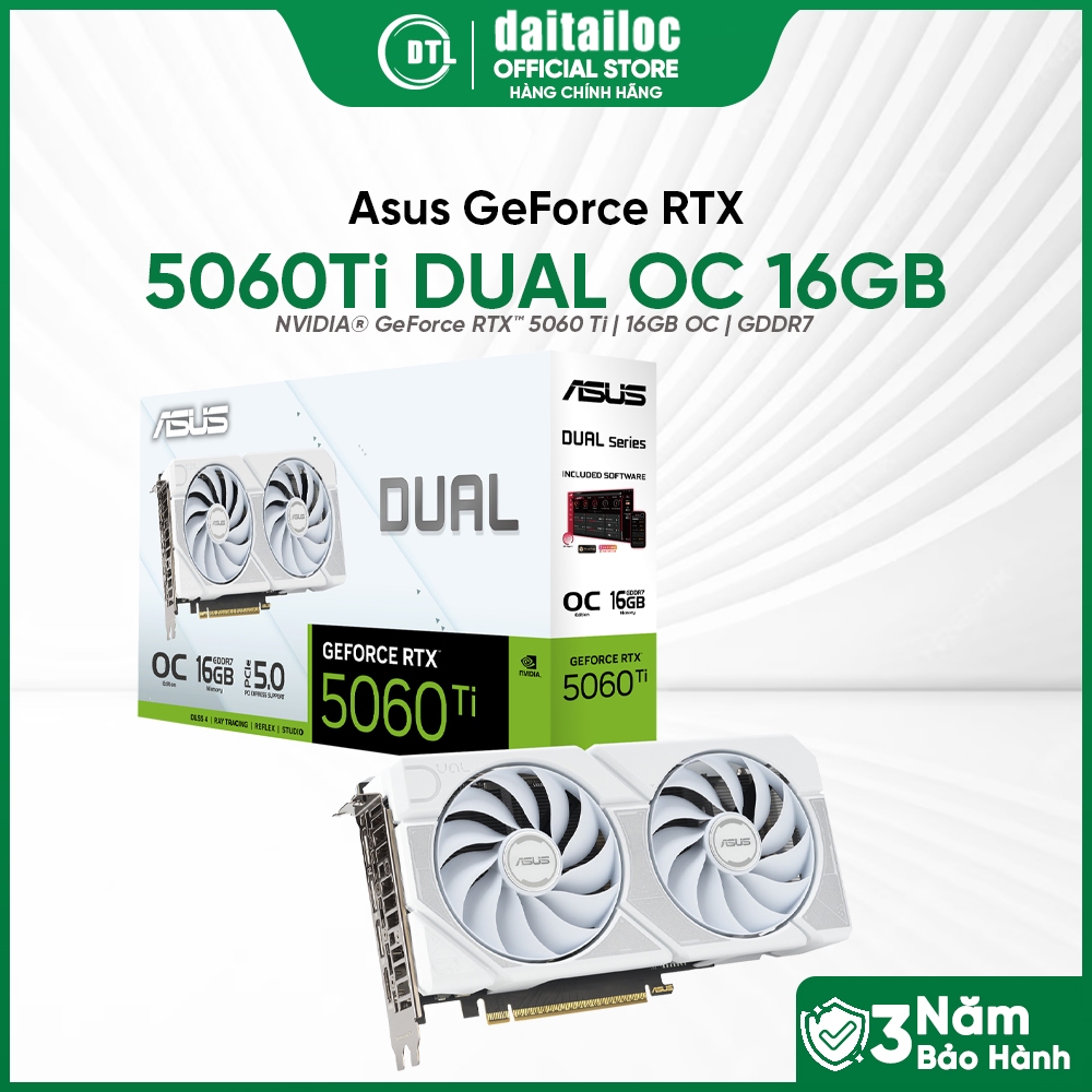 Card màn hình ASUS Dual GeForce RTX™ 5060 Ti OC 16GB GDDR7 White Edition | Chính Hãng | Bảo Hành 36 
