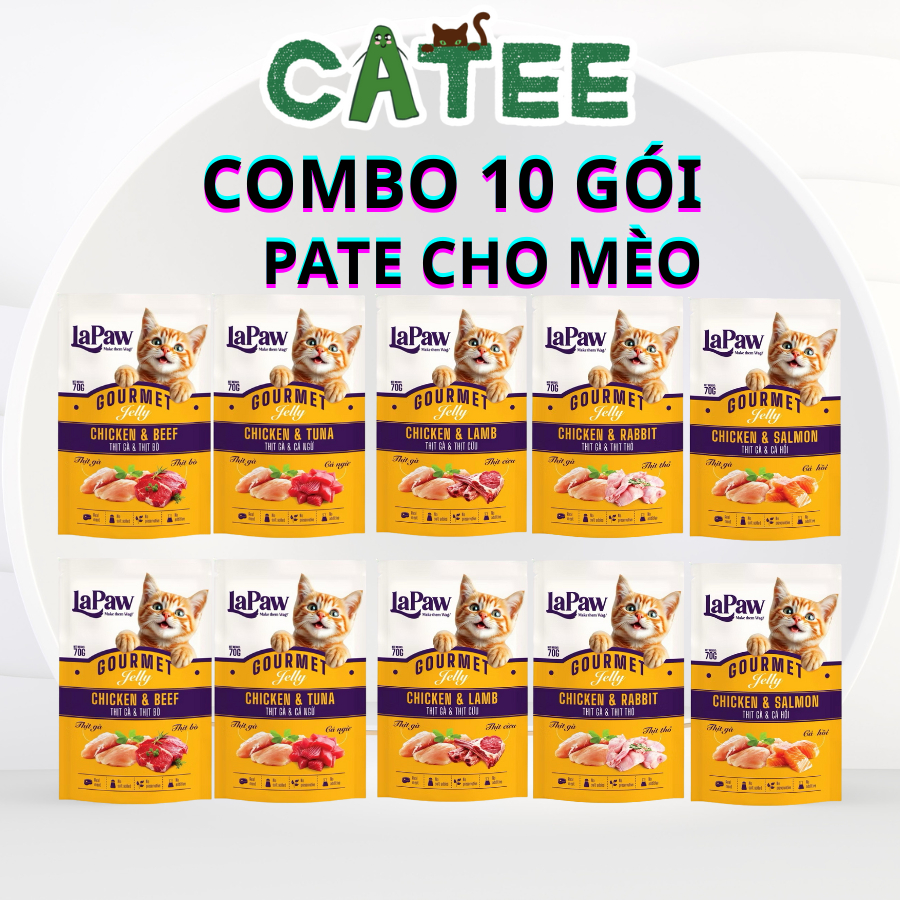 Combo 10 Gói Pate Cho Mèo Từ Thịt Gà Lapaw Gói 70g