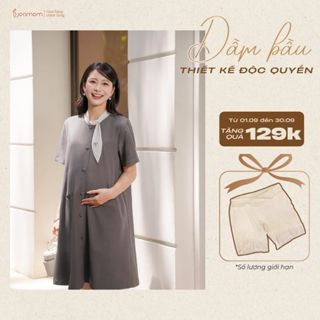 [NEW] Đầm Bầu Suông Joamom Cổ Tàu Cách Điệu Thanh Lịch Công Sở Chất Xước Ý Phối Chéo Mềm Mát JTVB143