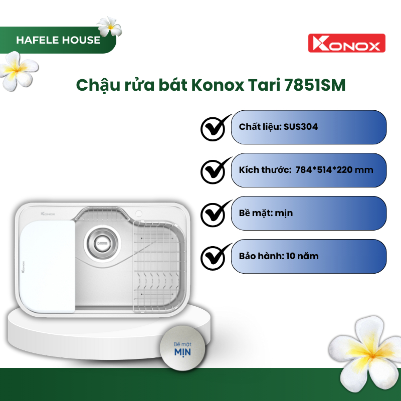 Chậu rửa bát Konox Tari 7851SM phong cách Nhật, chất liệu SUS304, công nghệ phủ mạ Crom - HHS