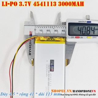  Pin Li-Po 3.7V 3000mAh 4541113  Li-Polymer  cho Bàn Phím Cơ Loa Bluetooth Thiết Bị Y Tế. Pin dày 4mm 