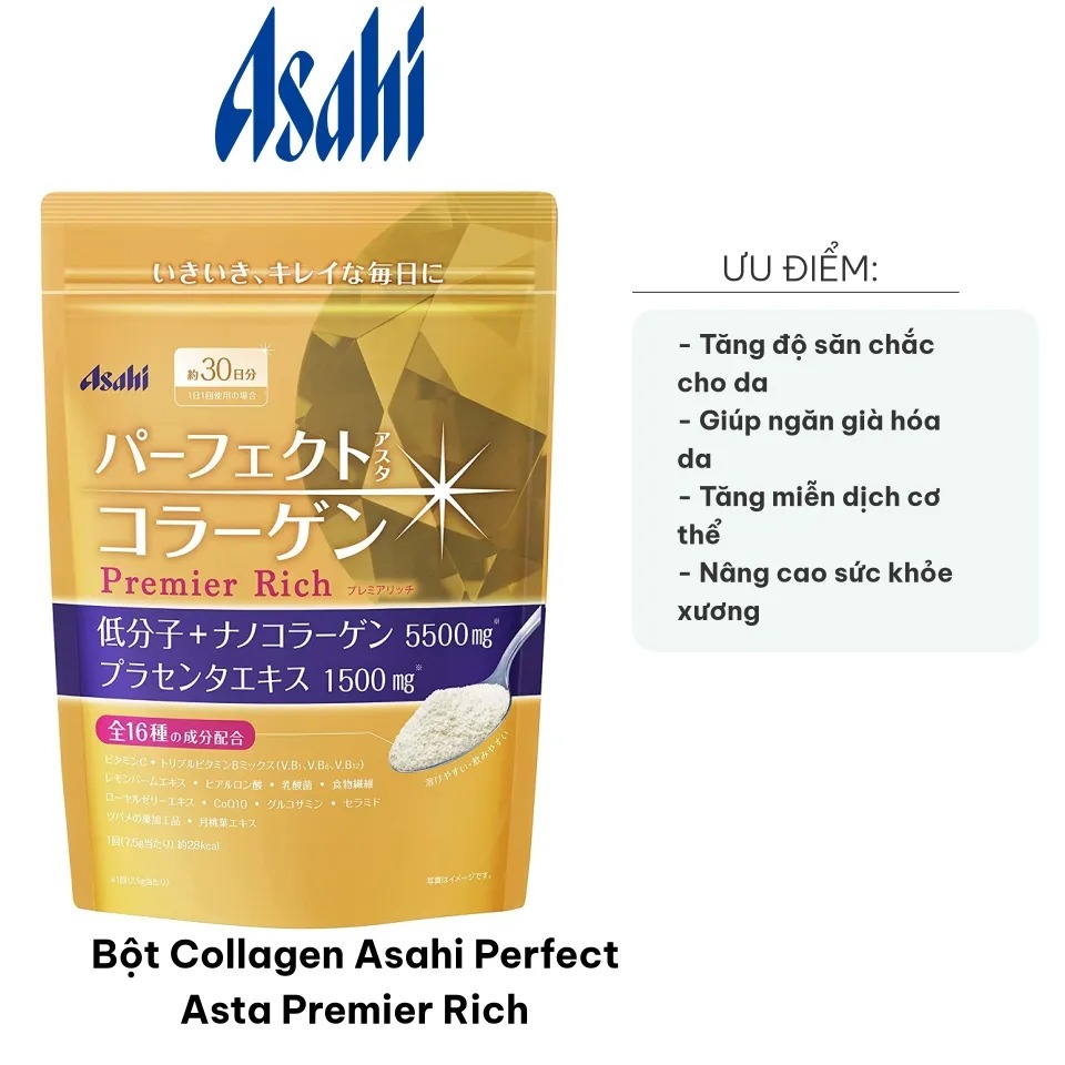 Bột collagen Asahi Premium Rich, collagen Meiji Nhật bản