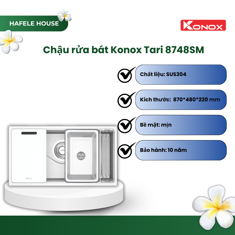 Chậu rửa bát Konox Tari 8748SM chất liệu inox SUS304 phong cách Nhật, công nghệ phủ mạ Crom - HHS