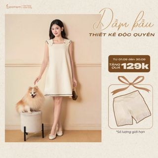   MỚI  Váy Bầu Joamom Suông A Cổ Vuông Ren Ziczac Đính Hoa Chất Chéo Hàn Cao Cấp - JTVB166 