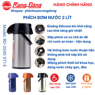  Phích nước Rạng Đông 2 lít 2045 ST1.E. Bình thủy giữ nhiệt đựng nước nóng pha trà cà phê 