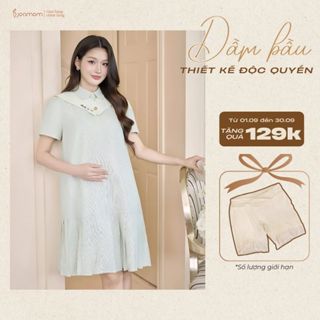 [NEW THÁNG 9] Váy Bầu Chéo Ý Dáng Suông A Đuôi Cá Khăn Thêu Cổ Mở Cúc Tiện Lợi Sau Sinh – Joamom JTVB180