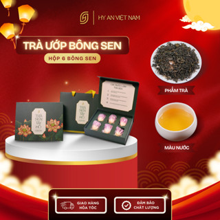 Trà sen Tây Hồ- Hy An- Hộp gồm 6 bông- Hộp quà biếu- nước trà thơm ngon- Trà shan tuyết ướp sen tươi