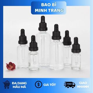  Lọ Chiết Serum Thủy Tinh 5ml – 100ml | Lọ Đựng Tinh Dầu Nắp Nhỏ Giọt Khoen Đen To Du Lịch 