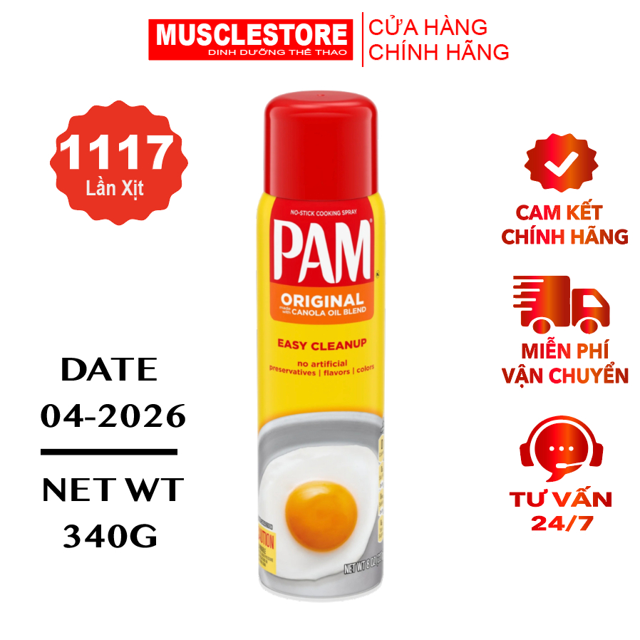 Dầu Xịt Ăn Kiêng PAM 12oz (340g), Cooking Spray PAM, 0 Calo, Dùng Chiên Xào, Eatclean