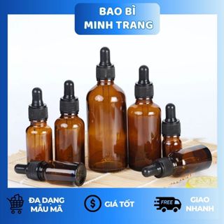  Lọ Chiết Serum Thủy Tinh 5ml – 100ml | Lọ Đựng Tinh Dầu Nắp Nhỏ Giọt Khoen Đen Sọc Du Lịch 