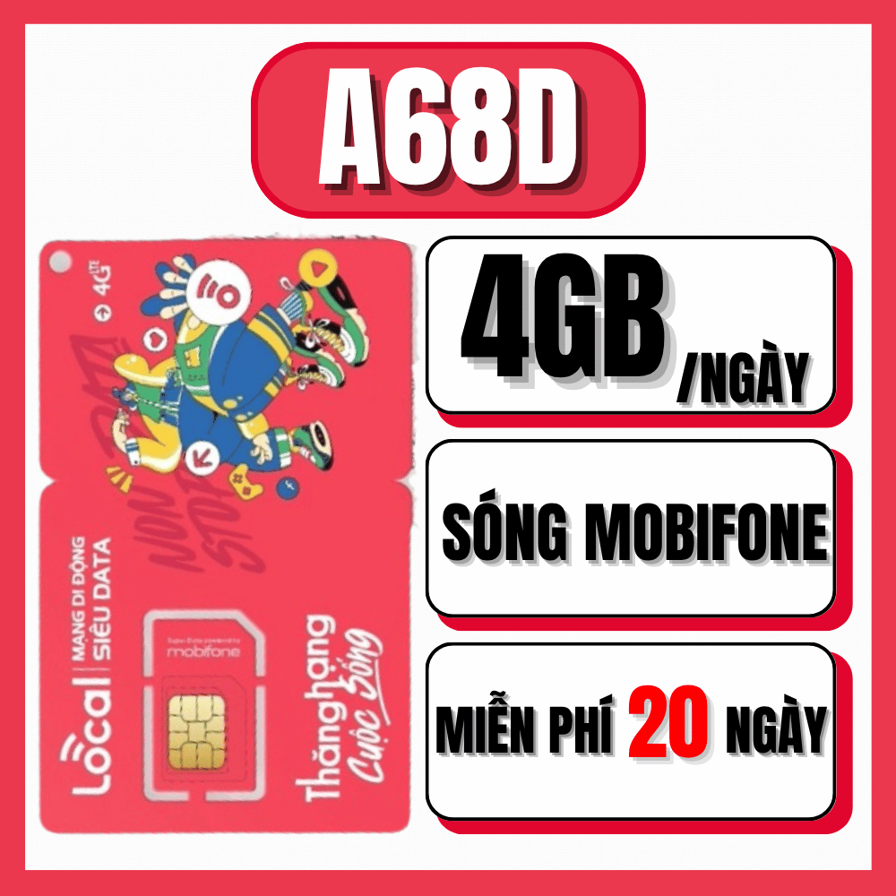 [ 120GB x 20 NGÀY ] Sim Data 4G/5G Free 20 Ngày Tặng 4Gb/Ngày Tốc Độ Cao Lướt Web Thả Ga Local A68D