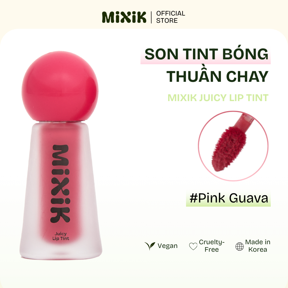 [Mixik Skin] Son tint bóng thuần chay có ánh nhũ bền màu 4.5g - Mixik Juicy Lip Tint Pink Guava