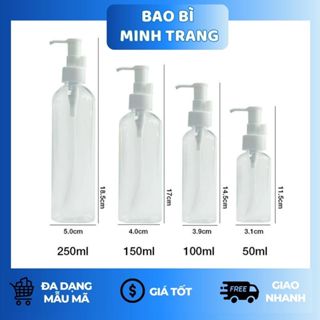 Chai Nhựa PET Vòi Nhấn 50–250ml | Chai Chiết Mỹ Phẩm, Gel Rửa Tay, Dung Dịch Lỏng