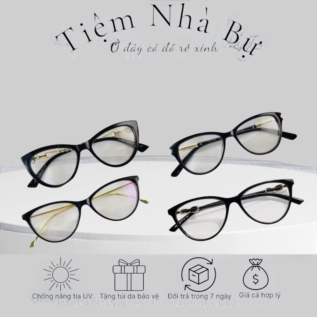 Các Gọng kính cận nữ, kính gọng mắt mèo nhựa dẻo kim loại trắng đen - Bự Store