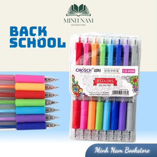  Bút Gel Bấm Chosch CS-8698 8 màu  8 cây vỉ  - màu tươi sáng 