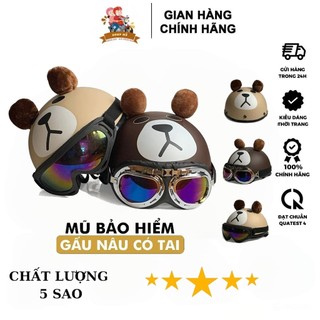  Mũ Bảo Hiểm Nửa Đầu 1 2 MA2 Chính Hãng Họa Tiết Gấu Nâu Pikachu Có Tai Kèm Kính UV Kính PC Đáng Yêu 