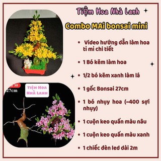    Kèm gốc cây mini 25cm   Combo nguyên liệu làm cây mai bonsai mini từ kẽm nhung 