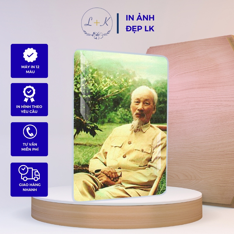 In Ảnh Theo Yêu Cầu LK Treo tường Để Bàn Ảnh Tráng Gương Bác Hồ Cao Cấp mã BH05 size 15x21, 20x30 cm