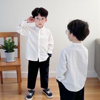   9-23kg  Bộ áo sơ mi trắng cổ trụ dài tay quần kaki bộ quần áo bé trai đi chơi tiệc đi học BM BE294 