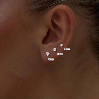  Khuyên tai nam bạc thiết kế chốt bi vặn đính nụ đá nhiều size đơn giản cá tính | GEMY SILVER K190 